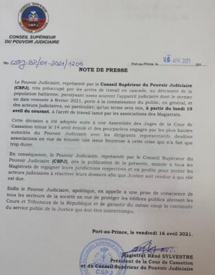 Haïti-Justice: Le CSPJ annonce la fin de la grève des magistrats