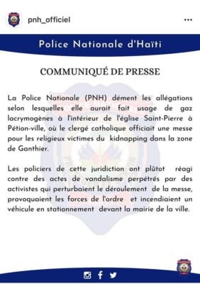 La PNH dément avoir fait usage de gaz lacrymogènes à l’intérieur de l'église Saint- Pierre