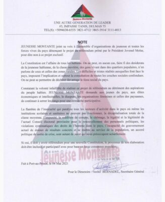 Haiti-Politique: L'Organisation Jeunesse Montante désapprouve le projet de référendum de Jovenel Moise 3 Haiti-Politique: L'Organisation Jeunesse Montante désapprouve le projet de référendum de Jovenel Moise
