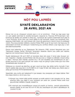 Haiti/Politique : Quatre Partis de l'opposition réitèrent leur demande de départ ordonné du Président Jovenel MOÏSE