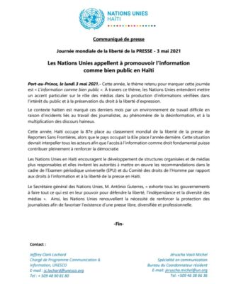 Journée mondiale de la liberté de la presse: Les Nations Unies appellent à la promotion de l'information comme bien public en Haïti