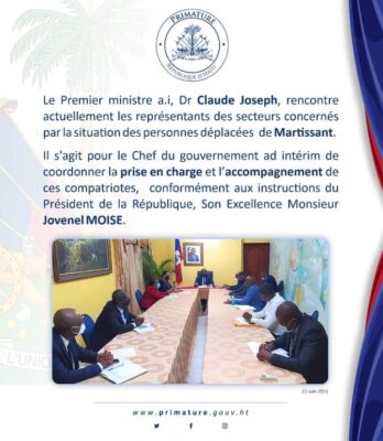 Le premier ministre a.i, Claude Joseph, s’est entretenu avec les représentants des secteurs concernés par la situation à Martissant