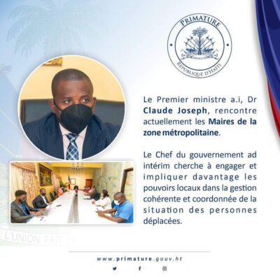 Déplacés de la guerre des gangs : Dr Claude Joseph rencontre les maires de la zone métropolitaine