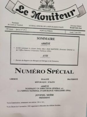 Administration Publique : Jemley Marc JEAN BAPTISTE nommé Directeur Général a.i. de l'ONA