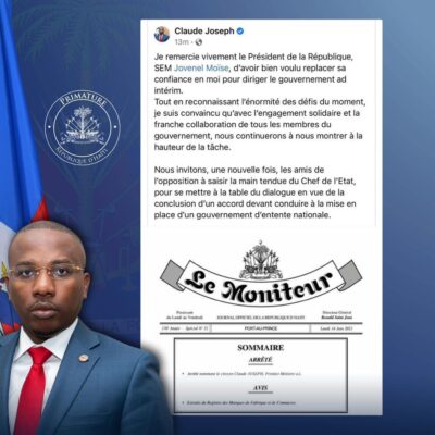 Le Premier ministre ai Claude Joseph reconduit à son poste
