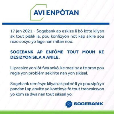 Frais de Gestion sur les dépôts en dollars : La Sogebank fait marche arrière