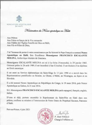 Monseigneur Francisco Escalante Molina est le nouveau Nonce Apostolique en Haïti 2 Monseigneur Francisco Escalante Molina est le nouveau Nonce Apostolique en Haïti