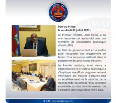 Haïti-Politique: Le Premier ministre Ariel Henry rencontre des membres de l’Association Touristique d'Haïti