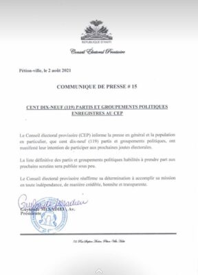 Haiti/ Élections : 119 Partis et regroupements Politiques manifestent leur intention à participer aux prochains scrutins