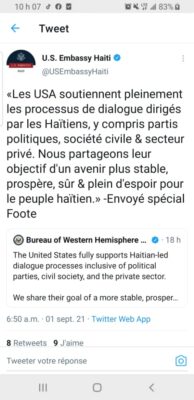 Haïti/ crise politique : Les États-Unis apportent leur plein soutien au dialogue inter-haitien 3 Haïti/ crise politique : Les États-Unis apportent leur plein soutien au dialogue inter-haitien