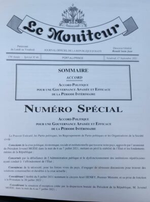 L'accord du PM Ariel Henry publié dans le journal officiel Le Moniteur