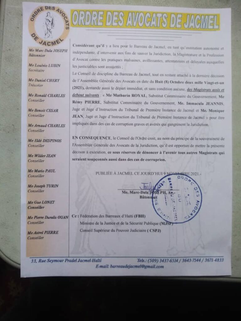 Juridiction de Jacmel/corruption: quatre nouveaux magistrats grossissent le rang des corrompus dans l'appareil judiciaire