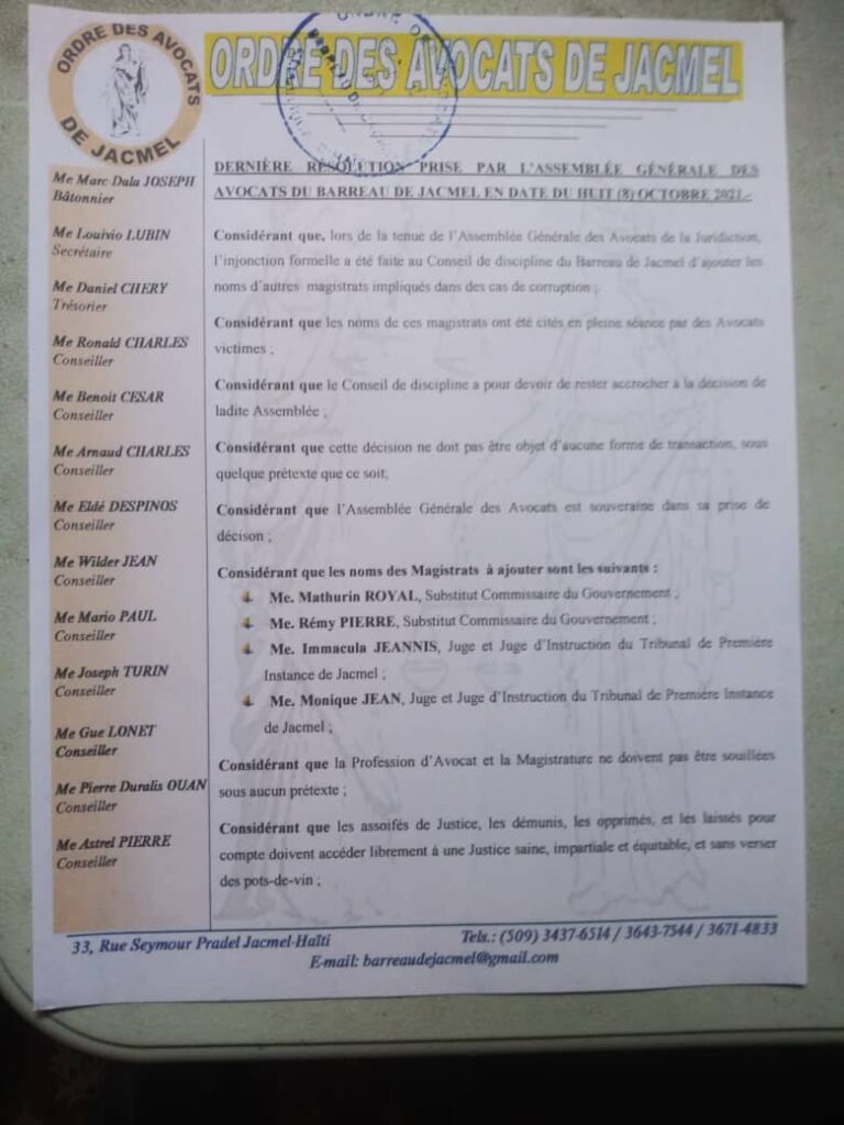 Juridiction de Jacmel/corruption: quatre nouveaux magistrats grossissent le rang des corrompus dans l'appareil judiciaire