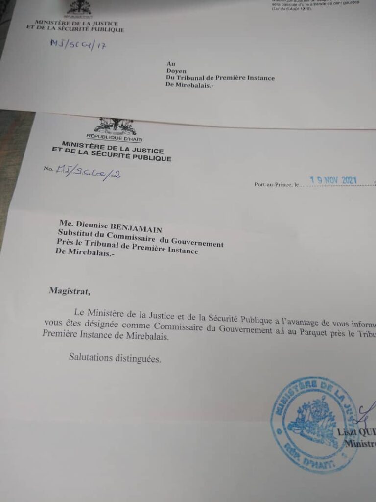 Haïti-Justice: Nomination de Me Dieunise Benjamin comme Commissaire du Gouvernement a.i de Mirebalais