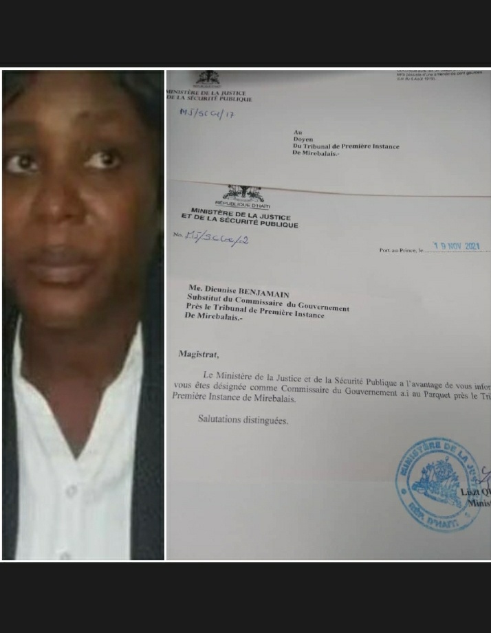 Haïti-Justice: Nomination de Me Dieunise Benjamin comme Commissaire du Gouvernement a.i de Mirebalais