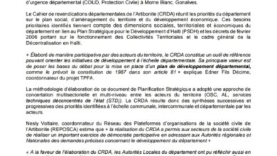 Le département de l'Artibonite est doté d'un cahier de revendications