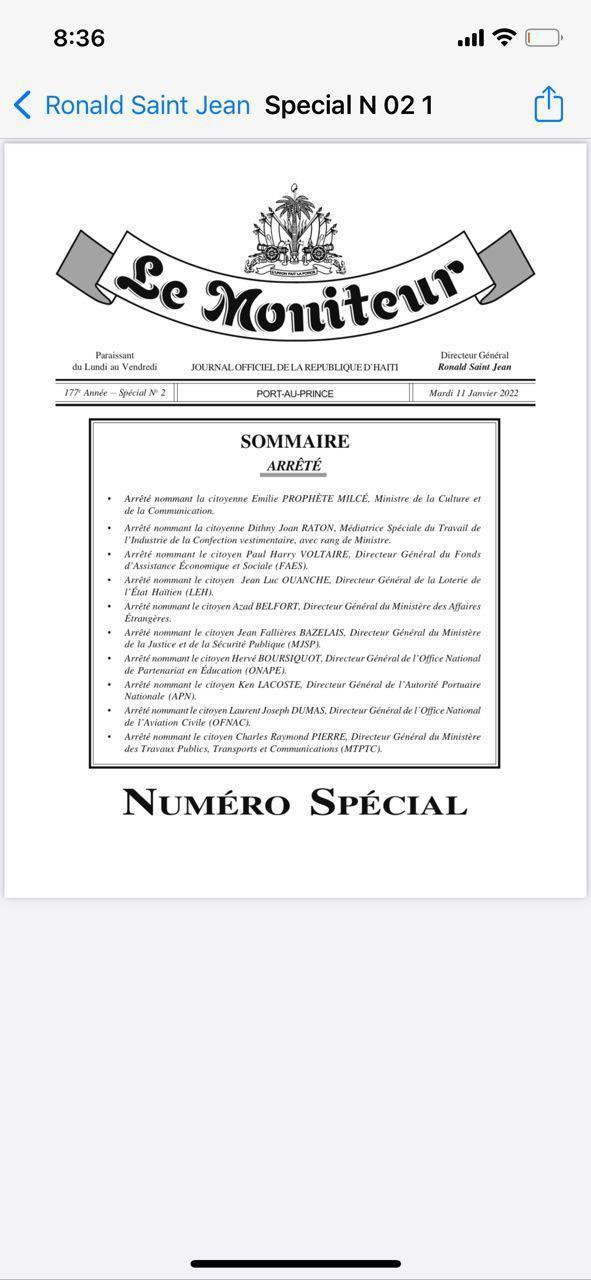 Haïti-Gouvernance: Nomination des nouveaux ministres et directeurs généraux