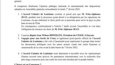 L'accord unitaire de Louisiane prend ses distances avec Fritz A. Jean