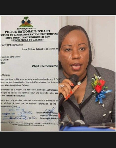 Le prix "Fierté haïtienne 2022" décerné au Dr Sofia LOREUS, Ministre à la condition Féminine, par le PPC