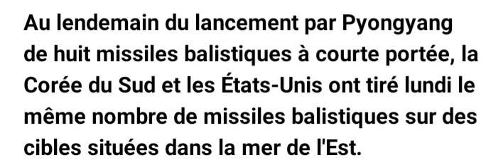 International/Essai de missiles: Seoul et les États-unis répondent au test Nord-coréen en lançant des missiles balistiques