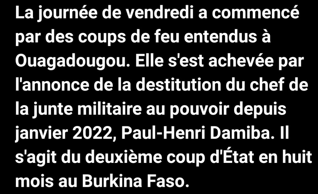 Nouveau coup d'Etat au Burkina Faso: le chef de la junte demis de ses fonctions