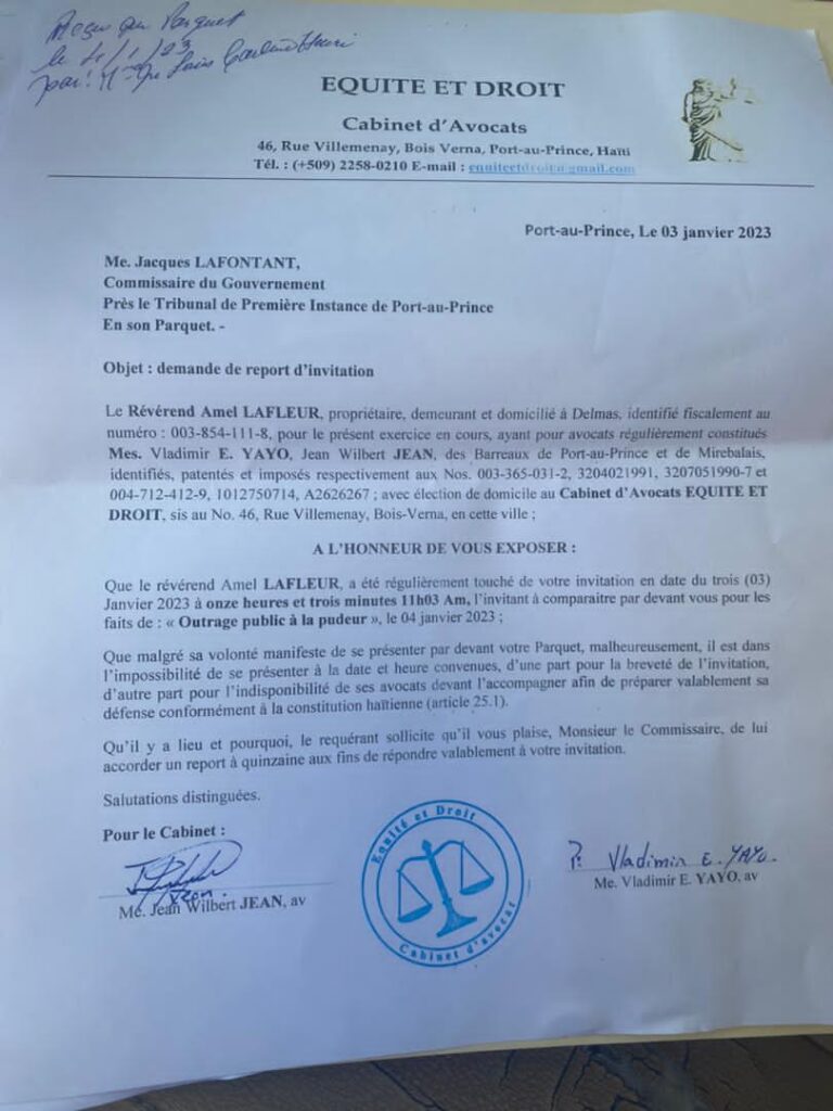 Après avoir boudé l'invitation du parquetier Jacques Lafontant, Pasteur Armel Lafleur interdit de quitter le pays