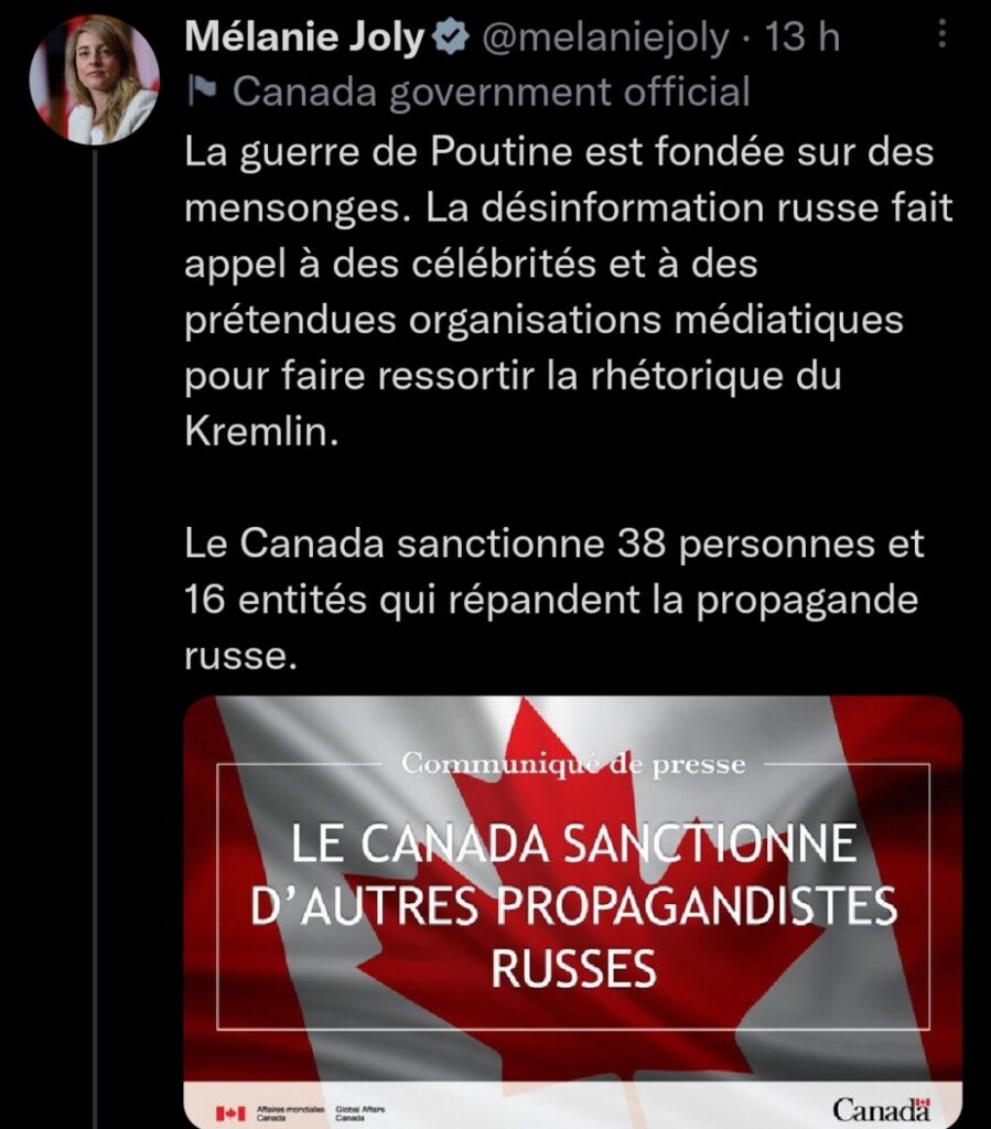 La guerre en Ukraine : le Canada sanctionne des personnalités et entités russes
