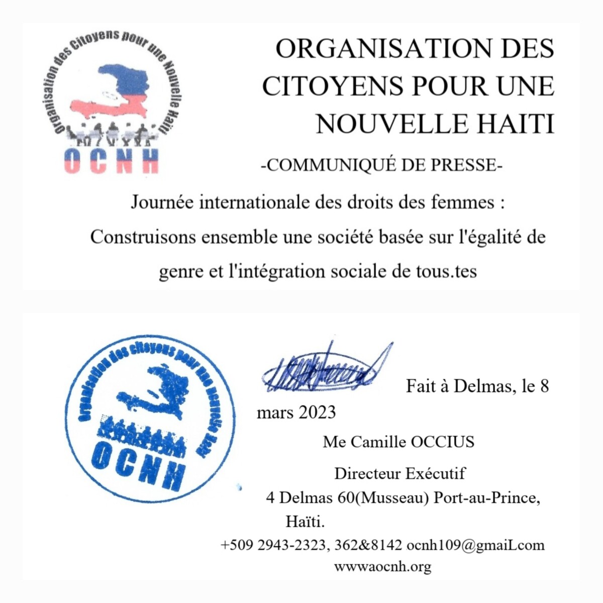 Haïti/journée internationle des droits de la femme: OCNH plaide en faveur l'égalité et l'intégration sociale des femmes