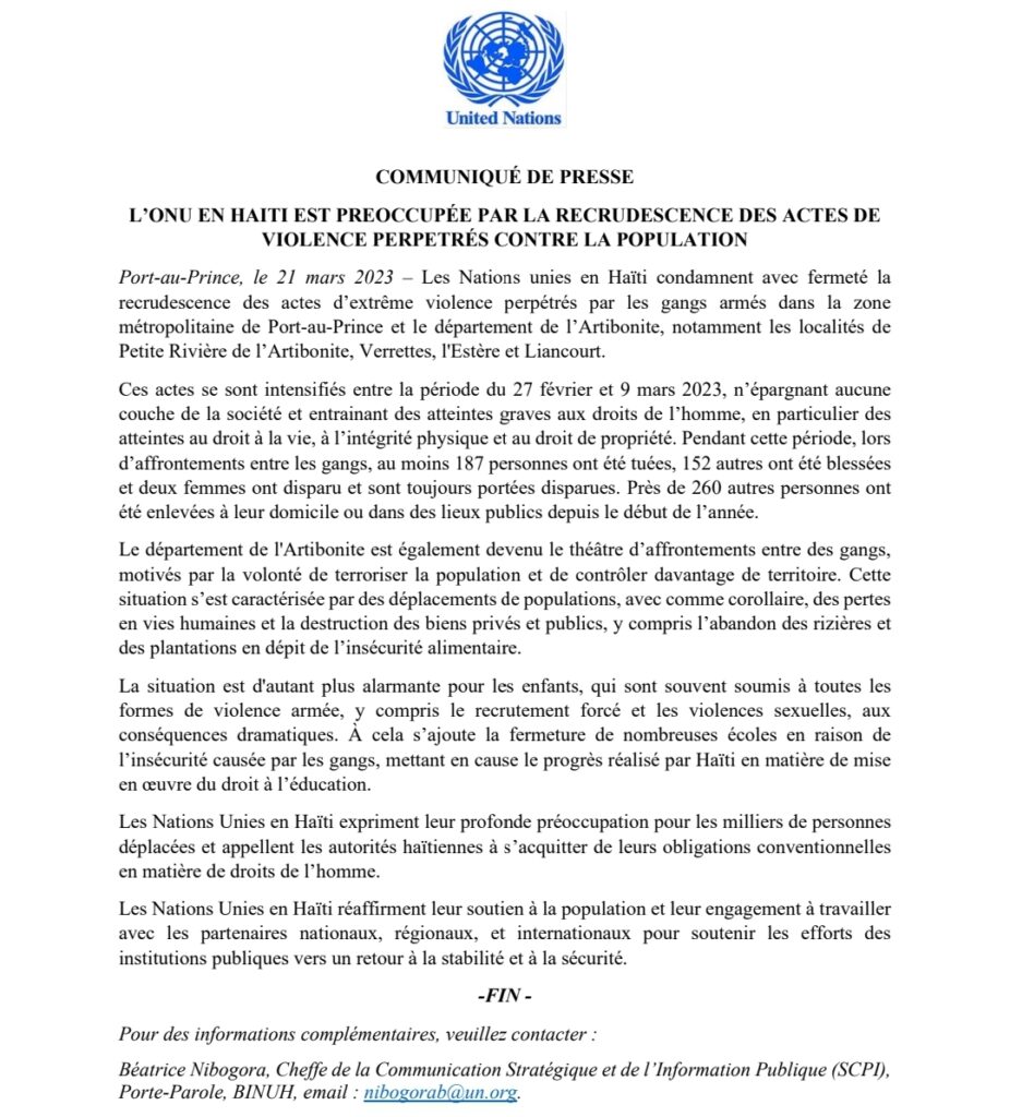 Violences armées en Haïti: Plus de 180 personnes tuées et 152 autres blessées en moins d'un mois, selon l'ONU