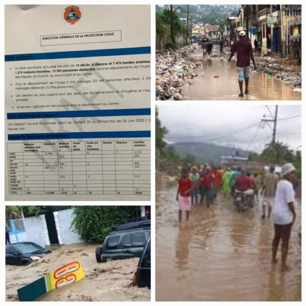 Haïti/Intempéries/bilan partiel : 7 475 familles sinistrées,13 390 déplacés, 1 219 maisons inondées, 15 morts et 8 disparus, selon la protection civile