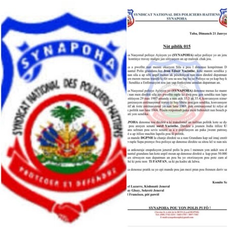 Trouble sécuritaire au sein de la PNH, le SYNAPOHA dénonce Jean Edner Yacinthe