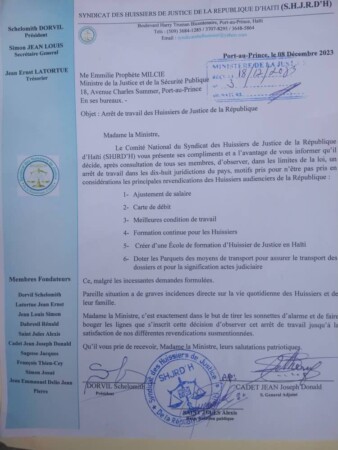 L'arrêt de travail des huissiers audienciers d'Haïti se poursuit