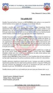Trouble sécuritaire au sein de la PNH, le SYNAPOHA dénonce Jean Edner Yacinthe