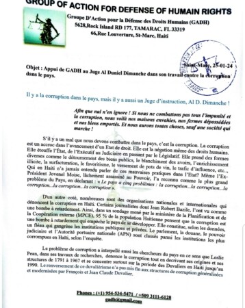 Haïti/Justice : le GADH soutient le juge Al Duniel Dimanche dans ses décisions contre la corruption