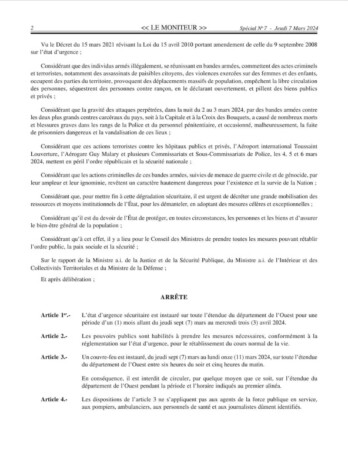 Prolongation de L'État d'urgence suivi du couvre-feu pour une période d’un mois dans l’Ouest