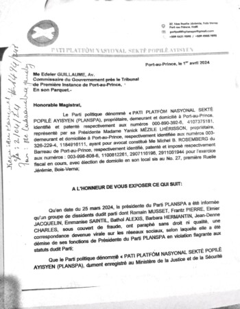 Une plainte déposée contre des anciens membres du directoire du parti PLANSPA pour faux et usage de faux