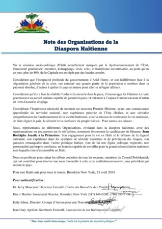 Des organisations de la diaspora soutiennent la candidature de Jean Rodolphe Joazile à la Primature 