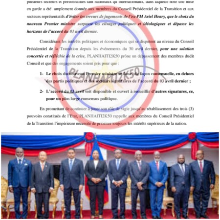 Formation du gouvernement: PLANHAITI2K50 propose la mise à l’écart des partis politiques signataires de l'accord du 3 avril dans le choix du PM
