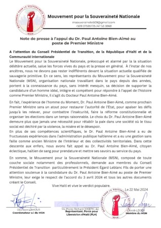 Haïti-Gouvernance: Des organisations de la société civile réclament Paul Antoine Bien-Aimé à la Primature