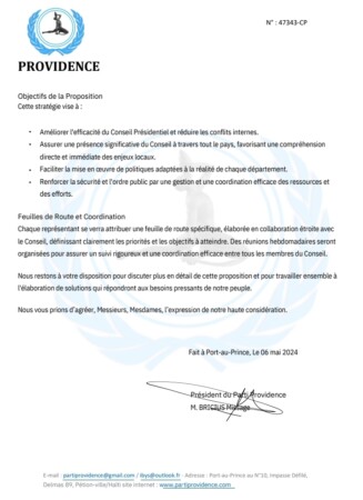 Gouvernance: Le parti Providence invite le CP à adopter une approche de gestion décentralisée 3 Gouvernance: Le parti Providence invite le CP à adopter une approche de gestion décentralisée
