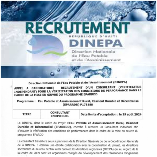La DINEPA à la recherche d'un consultant pour son projet EPARRDD