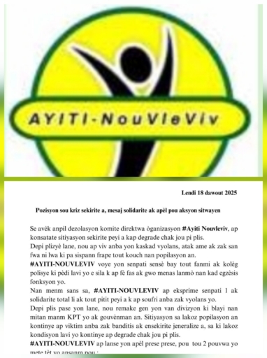 Haïti en crise : l'organisation "Ayiti Nou vle Viv" propose une voie de sortie