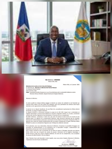 Me Midelson Armand saisit le MJSP pour demander l’examen d’une déchéance de nationalité contre le député américain Berny Jacques