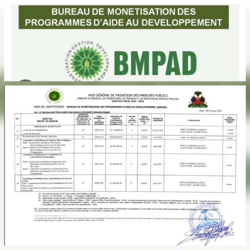 Haïti : le BMPAD lance plusieurs marchés publics pour la construction et l’équipement d’écoles