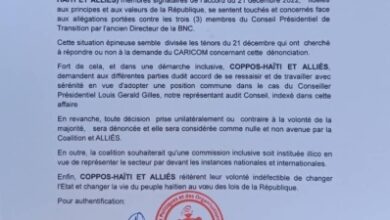 COPPOS-Haïti et alliés appellent à l'unité pour surmnter la crise au sein du CPT
