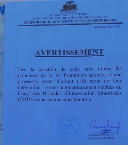 Quand la maternité devient un motif d’exclusion : une injustice au sein de la PNH 3 Quand la maternité devient un motif d’exclusion : une injustice au sein de la PNH