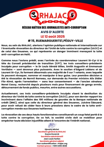 Haïti–Lutte anti-corruption: le RHAJAC alerte sur des menaces de révocations à l’ULCC et à l'AGD