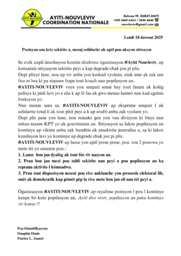 Haïti en crise : l'organisation "Ayiti Nou vle Viv" propose une voie de sortie