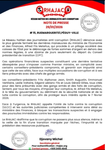 Le RHAJAC dénonce des manœuvres financières suspectes au ministère des Finances