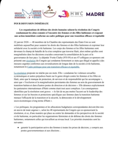 Le Congrès américain condamne les violences contre les femmes haïtiennes à travers une résolution